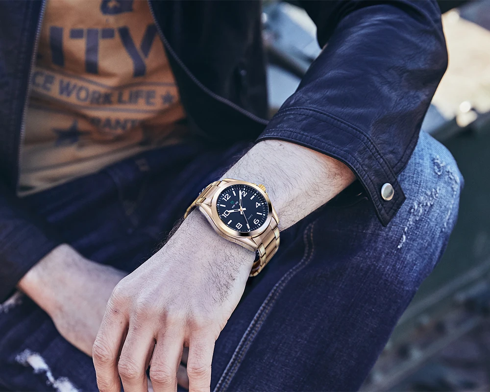 ВАЙДЕ Логотип Мужчины Наручные Часы Черный Нержавеющая Сталь Ремешок Кварцевые