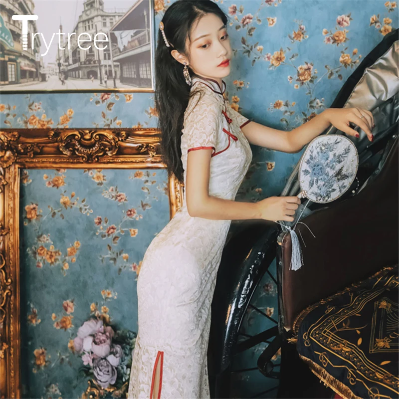 Trytree/осеннее женское платье повседневный кружевной воротник стойка принт футляр