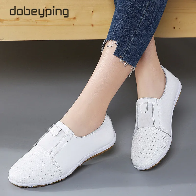 dobeyping Summer Women Sneakers Cut-Out Woman Loafers Genuine Leather Female Shoes Low Heels Women's White Flats Ladies Oxfords