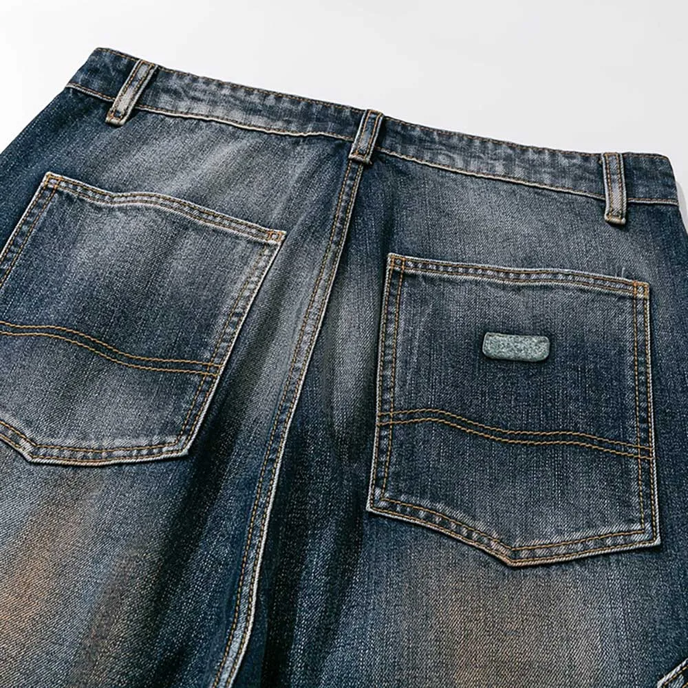 Vintage Distressed Baggy Jeans Men's Casual Hip Hop Harem Denim Streetwear Japanese Style Trousers