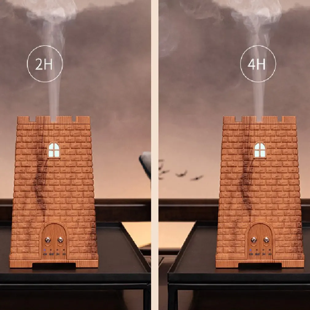 

Creative Castle Aromatherapy Machine Ultrasonic Mute Atomizer Colorful Lights Home Aromatherapy Lamp Wood Grain Humidifier