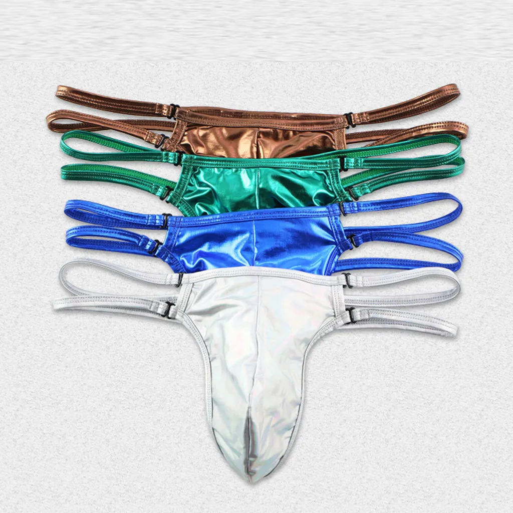 Сексуальные мужские плавки Мужская мода Лакированная кожа Позолоченные трусы