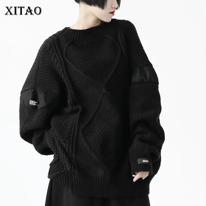 

XITAO, черный свитер, вязаный, модный, новинка, женский, асимметричный пуловер, богиня, веер, повседневный стиль, плиссированный, элегантный, св...