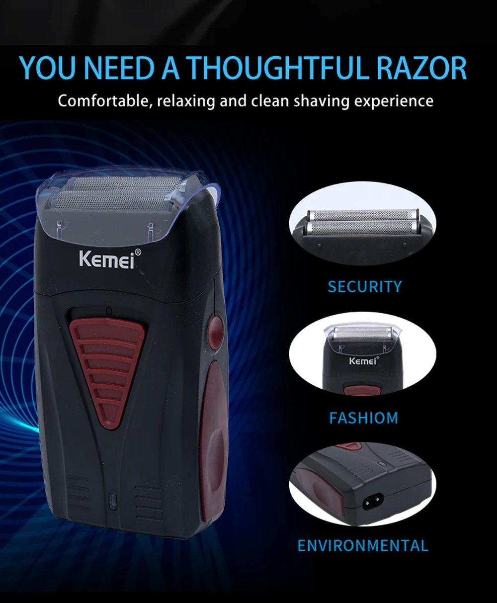Kemei новая USB Беспроводная электрическая бритва Мужская двухсторонняя Серебряная сетка для ножей портативная дорожная мужская повседневная KM-3381