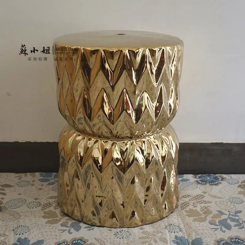 European Silver Ceramic Drum Stool Porcelain Shoe Changing Pier Zither Bedroom Footrest Round Table |