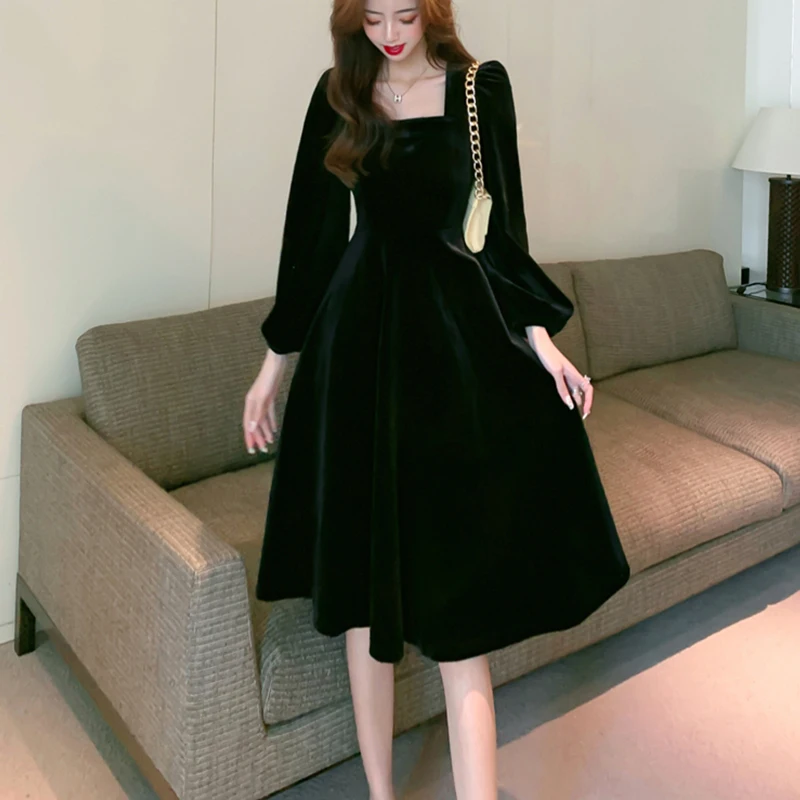 

Осенне-зимнее женское платье, новинка 2021, платье, высококачественное темпераментное тонкое маленькое черное платье в стиле Хепберн, длинна...