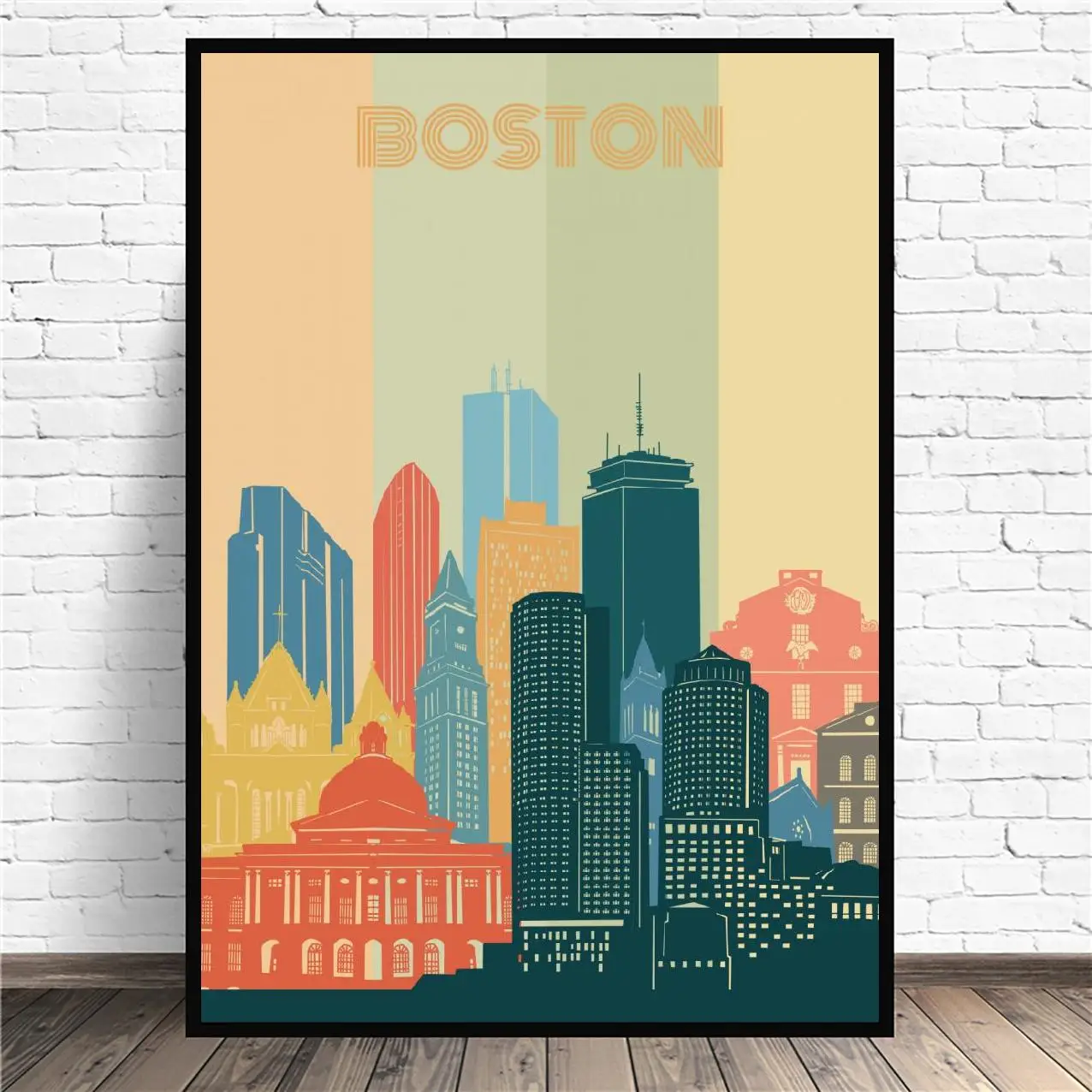 Картина на холсте с изображением Бостона городского ретро-пейзажа Настенная