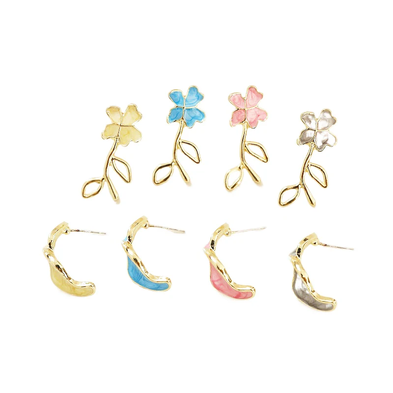 

New alloy oil dripping bouquet twisted geometry 925 silver needle DIY Earrings accessories material jewelry accessories 2pcs