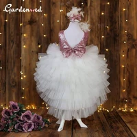 gardenwed puffy ball gown flower girl dresses sequin pink bow girl wedding party dress high low kid dress for girl 2020