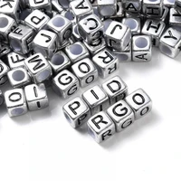 100200300pcs silver mixed square letter acrylic beads 7mm alphabet cube loose beads for diy jewelry making bracelet necklace
