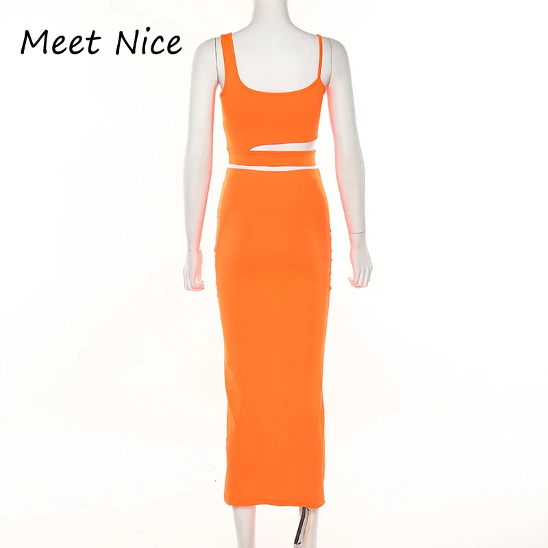 

New Summer Two Piece Set Women Hollow Out Crop Top And Long Skirts Matching Sets Party Club 2 Piece Set Outfits