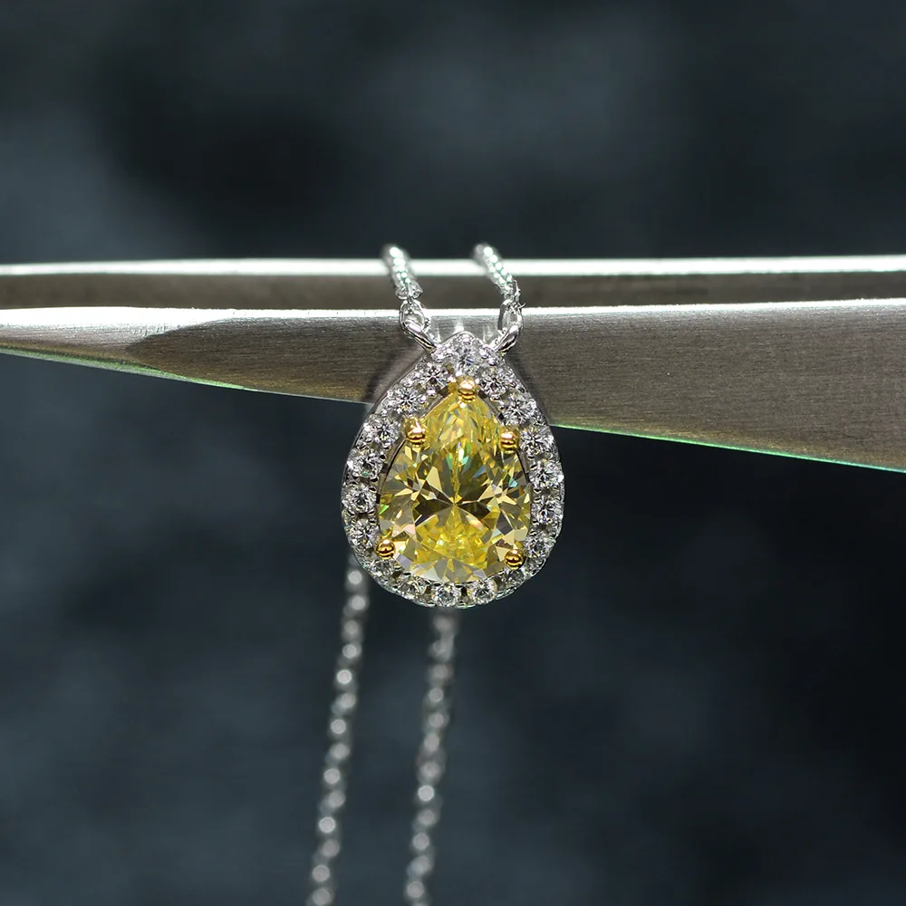 

Solid 925 Sterling Silver Water Drop Citrine Gemstone Pendant Necklaces for Women Wedding Cocktail Party Fine Jewelry
