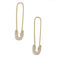 zwpon gold crystal clip safety pin earrings 2019 hot sale safety pin drop earrings jewelry wholesale