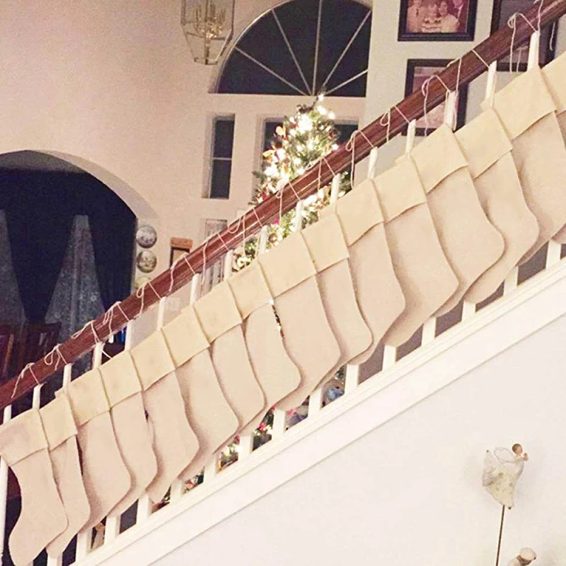 

VOGVIGO 6pcs/set Large Burlap Christmas Stockings Jute Xmas Stocking Plain Fireplace Decor Decoration for Christmas Tree