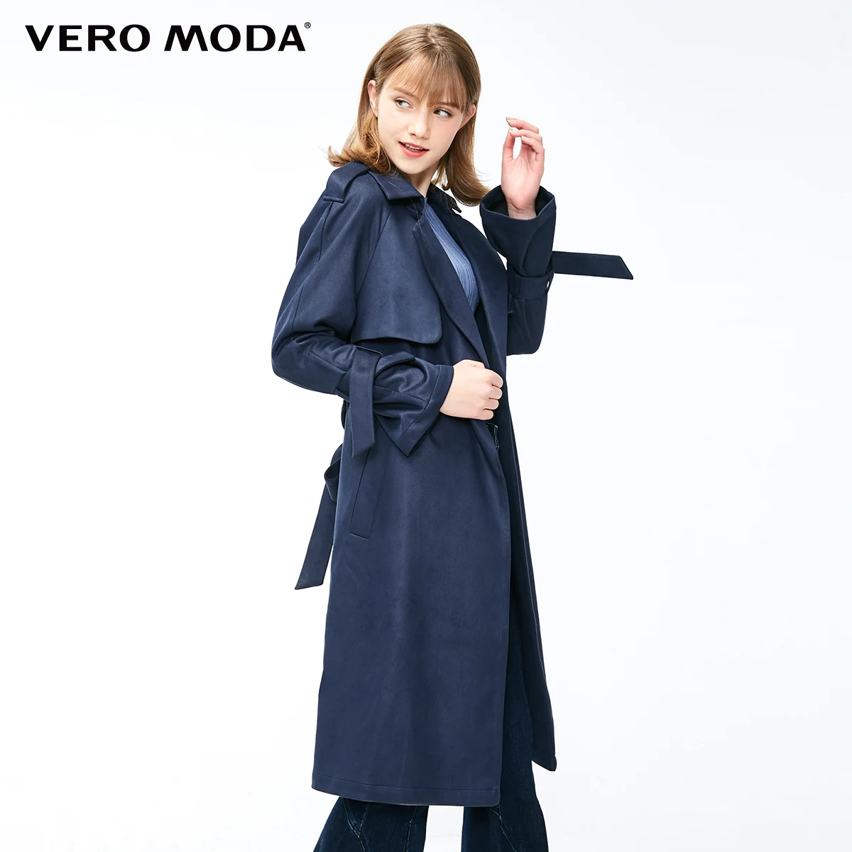 Vero Moda женский OL Стиль Минималистский средней длины саржа Тренч | 319109501 - Цвет: E39 Navy
