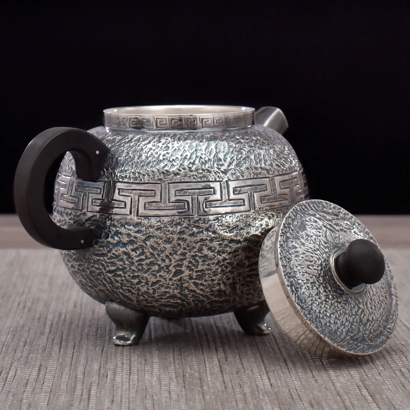 

Ag999 Sterling Silver Teapot Hand-Forged Retro Kitchen Utensils Built-in Filter Handmade Coffee Tea Pot