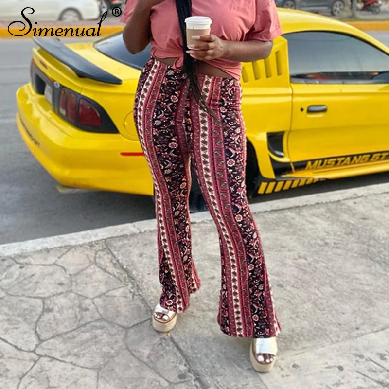 

Simenual Paisley Printed Boot Cut Pants For Women High Waist Baddie Style Streetwear Vintage Trousers Skinny Summer Casual Pants