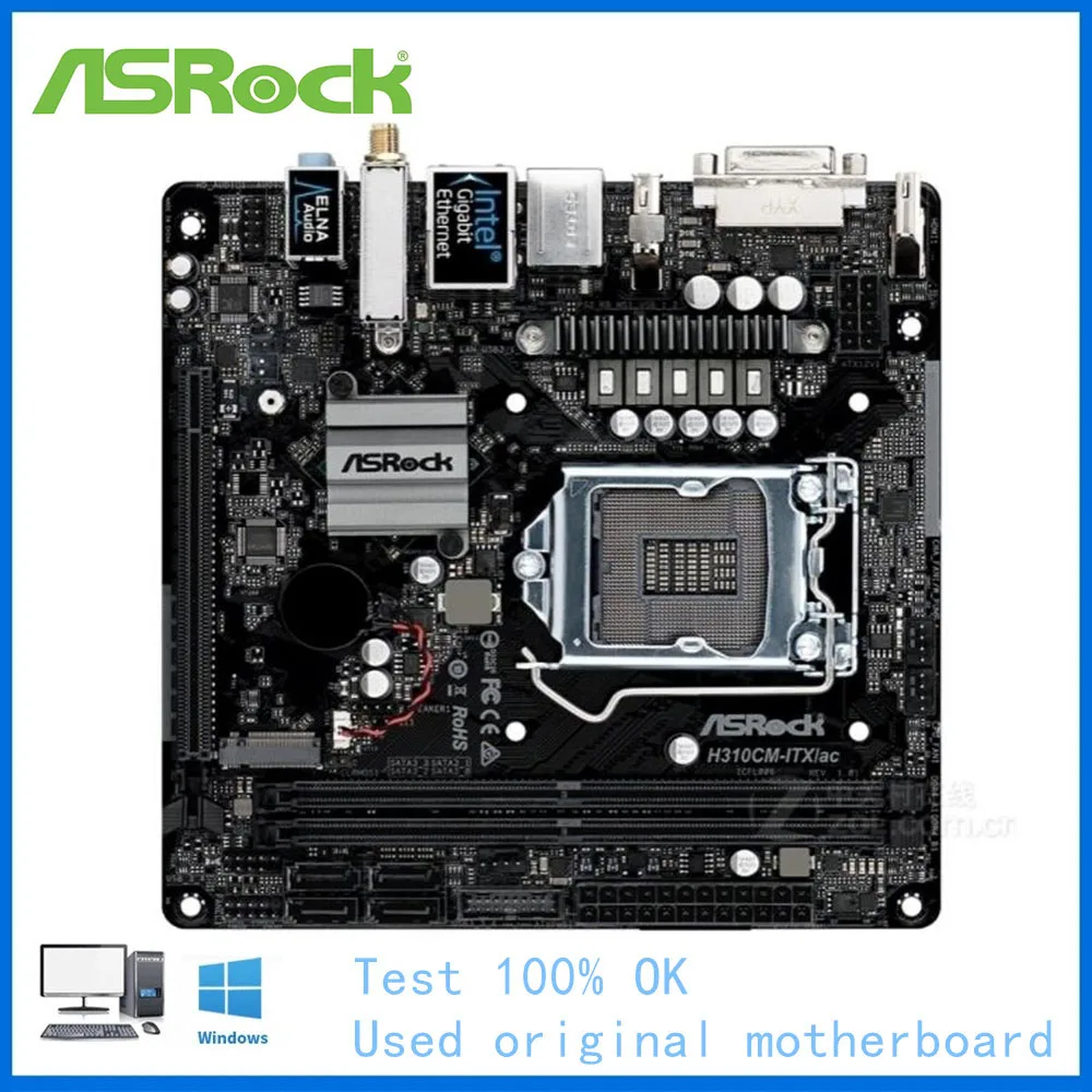 Для ASRock H310CM-ITX ac материнская плата для компьютера LGA 1151 DDR4 H310 десктопная Б/у Core i5 9600K