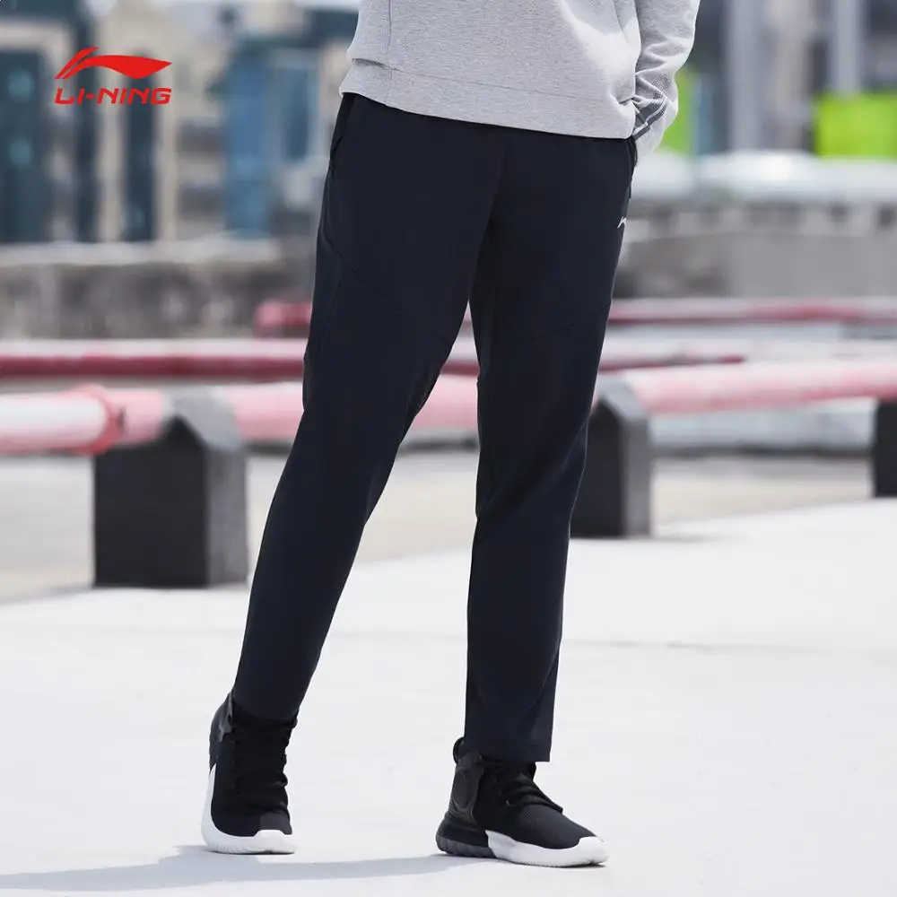 Li-Ning мужские тренировочные спортивные штаны из 74% хлопка и 26% полиэстера, удобные спортивные штаны с подкладкой AKLN359 MKY410