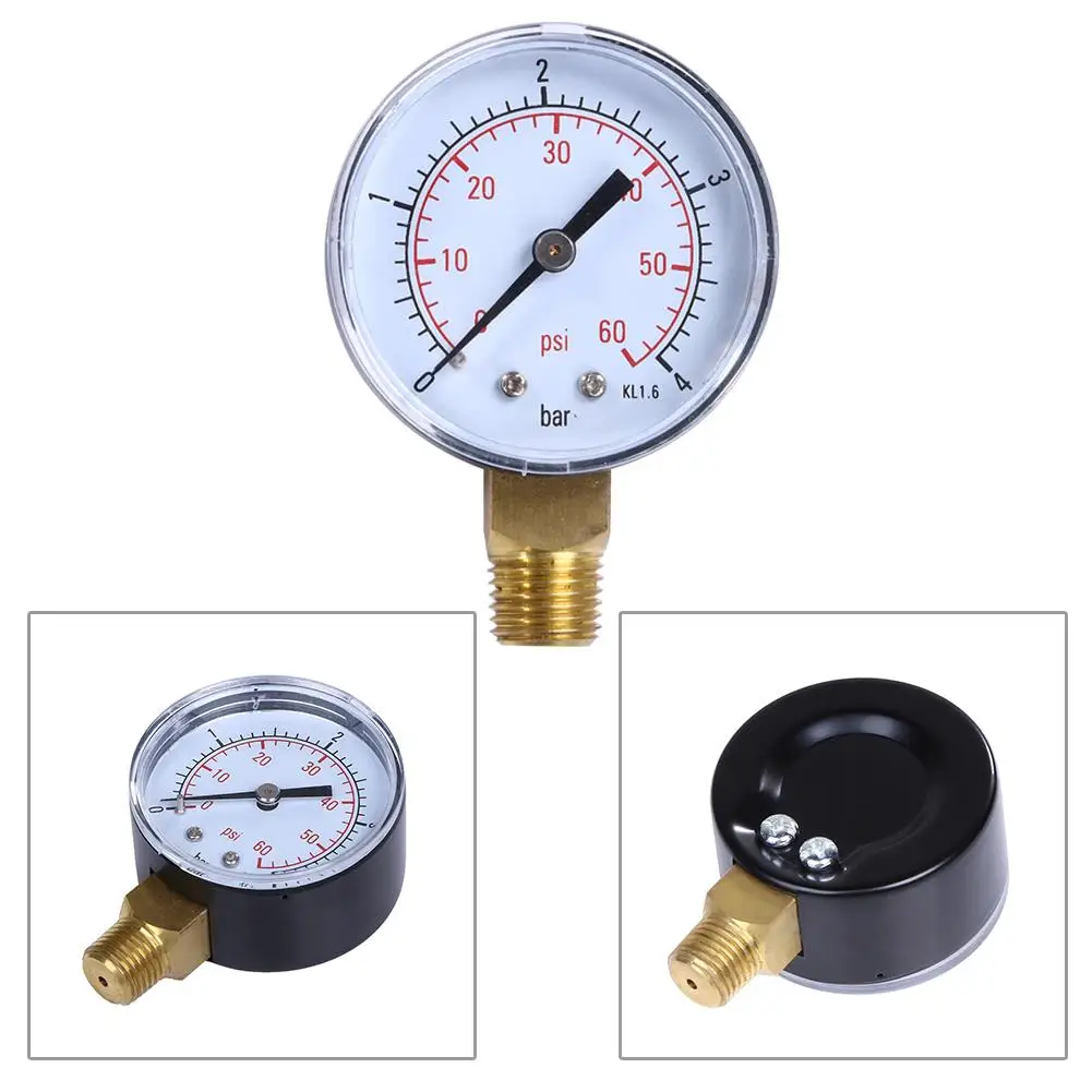 

Professional Pool Spa Filter Water Pressure Gauge Mini 60psi 0-4 Bar Side Mount 1/4 Inch Pipe Thread