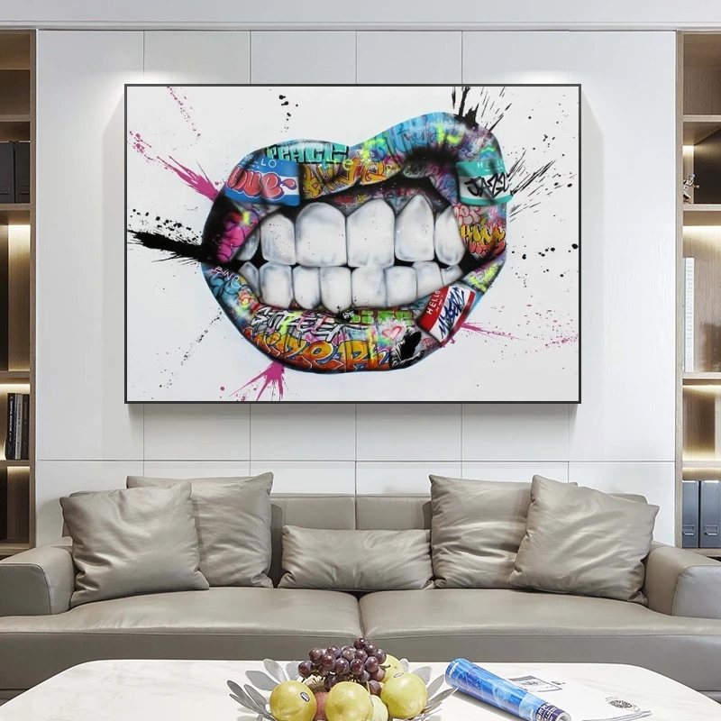 

Graffiti Street Art Inspiration Lips Canvas Posters and Prints Wall Art Canvas Paintings Mouth Pictures for Living Room Decor