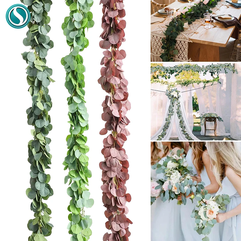 

2M Artificial Green Eucalyptus Garland Leaves Vine Fake Vines Rattan Artificial Plants Ivy Wreath Wall Decor Wedding Decoration