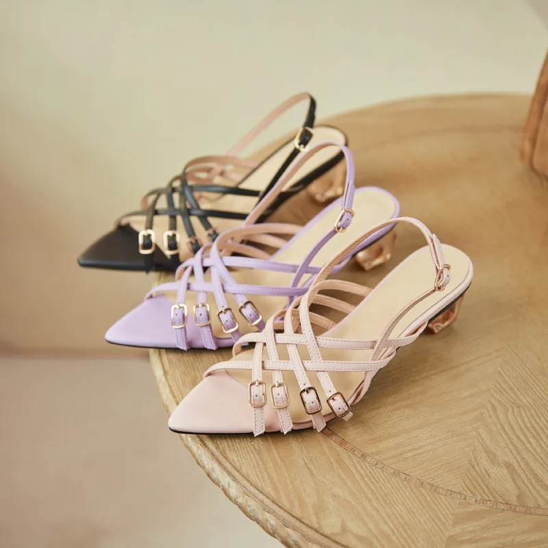 

Asumer 2021 Top Quality Genuine Leather Sandals Women Shoes Buckle Hollow Out Fashion Casual Party Shoes Women Sandals