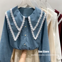 2021 new hot selling vintage women shirts korean fashion casual long sleeve blouse girls cute button up shirt female ladies tops