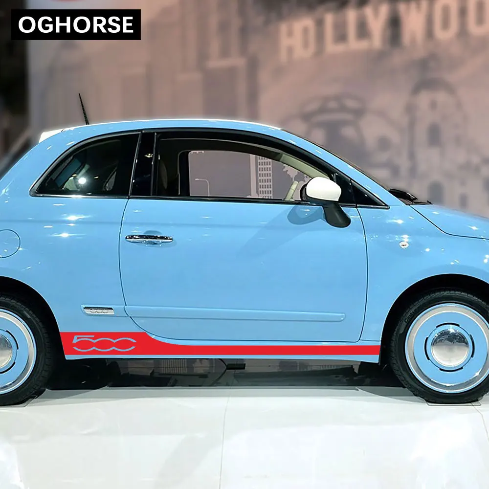 2 предмета в комплекте, для стайлинга автомобилей, для гонок, Abarth, с боковыми полосками, для юбки, наклейка, для украшения тела, индивидуальная наклейка для Fiat 500, аксессуары