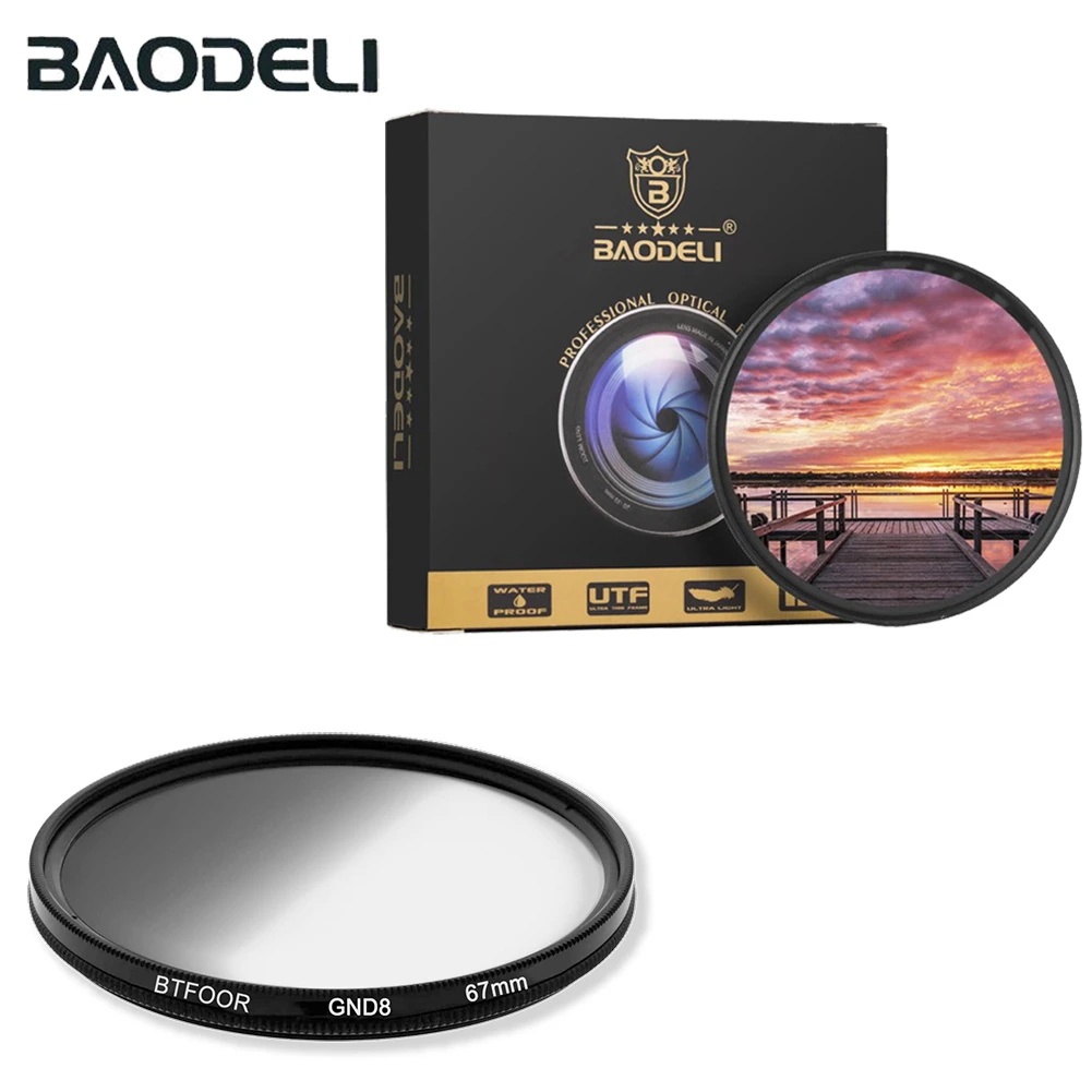 Градиентный Gnd фильтр BAODELI 49 52 55 58 67 72 77 82 мм для объектива камеры Canon M50 600d Nikon D3200 D3500