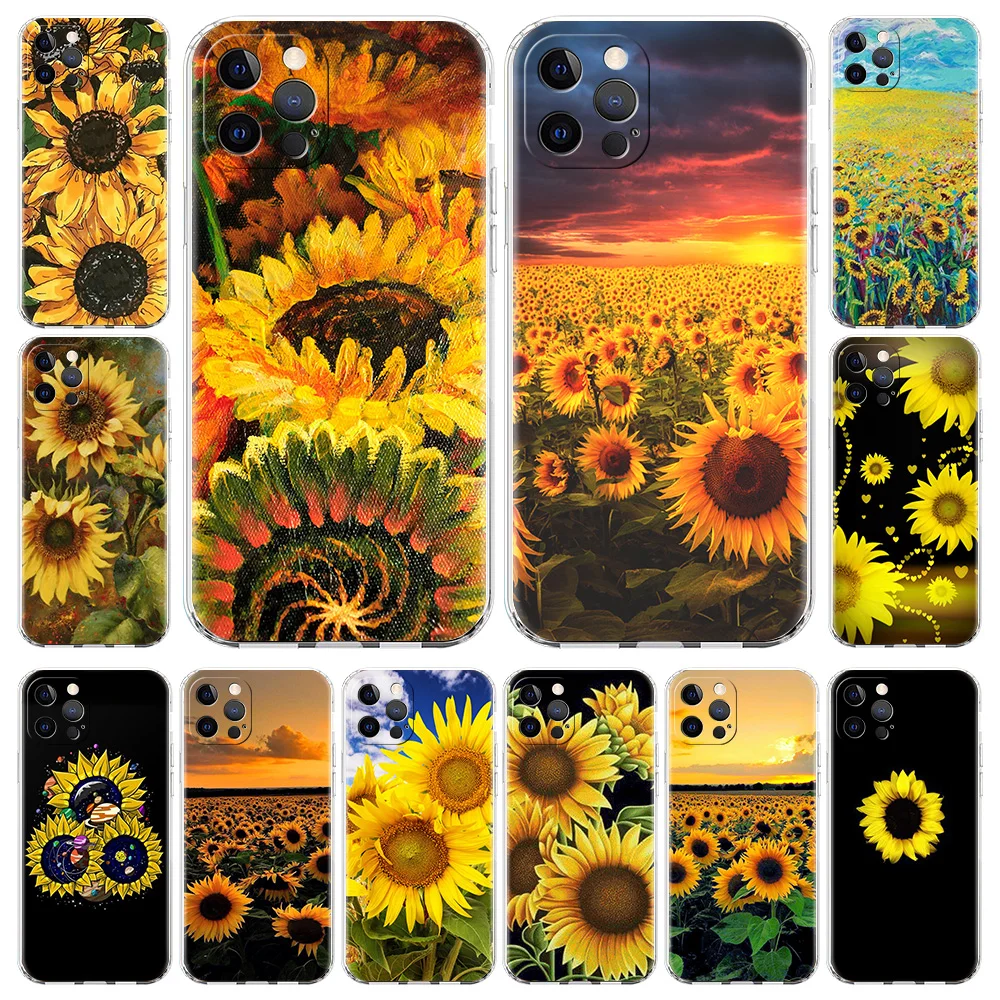 

Art Sunflower Transparent Cover for iPhone 13 12 11 Pro Max 8 7 Plus SE 2020 X XR XS Max Shell Soft TPU Phone Case Silicone Bag