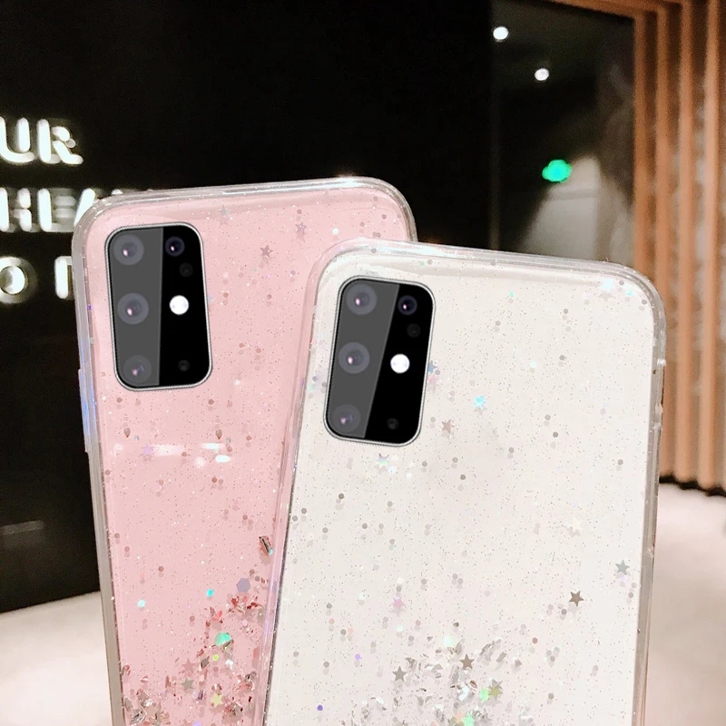 Силиконовый чехол с блестками для Samsung Galaxy S9-S20 Ultra A31 A01 M31 A51-A91 A6 Plus A7 A10-A70
