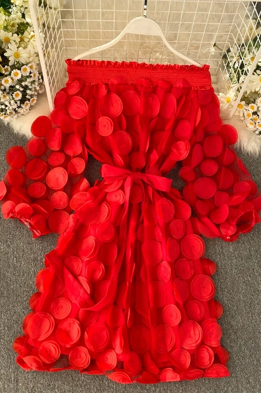 Платье женское с пышными рукавами модное приталенное газовое платье