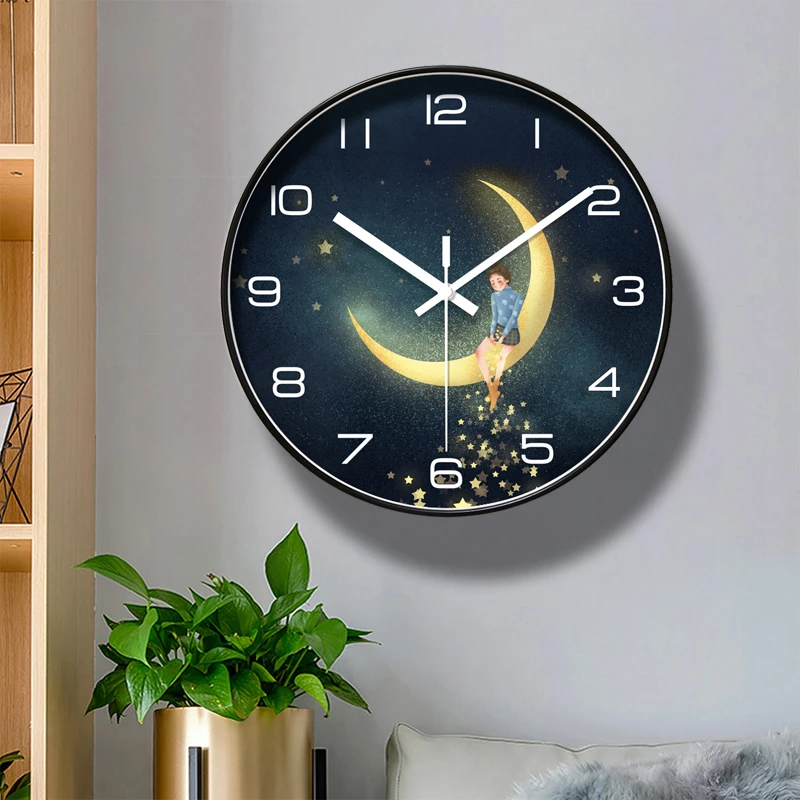 

Round Creative Mute Modern Design Large Wall Clock Clocks for Home Kitchen Living Room Decor Battery Operated Silent