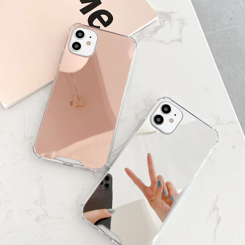 Shockproof Silicone Case For iPhone 11 Pro MAX XS X XR 7 8 6 S 6S Plus SE 2 2020 Clear Mirror Phone Airbag Protection Cover |