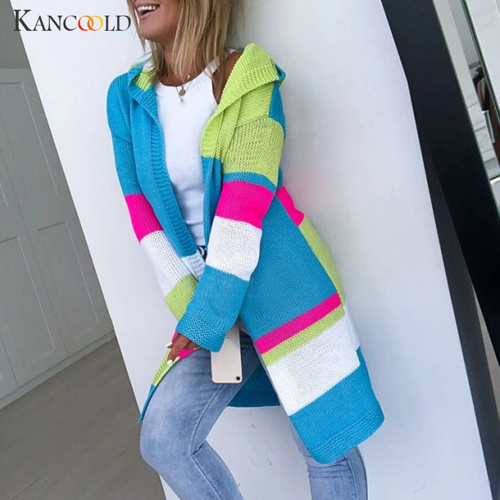 KANCOOLD пальто женские модные повседневные Лоскутные вязанные свитера с длинным рукавом кардиганы с капюшоном Новые пальто и куртки для женщин 2019AUG30