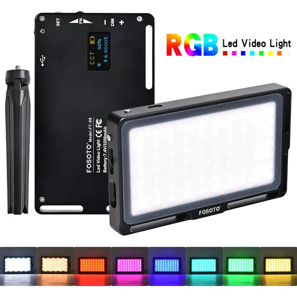 FOSOTO FT 08 мини светильник для фотосъемки RGB светодиодный видео 2500K 8500K с