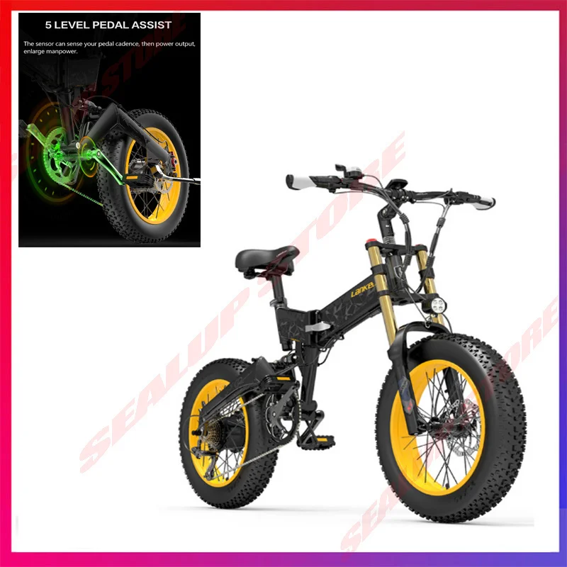 

LANKELEISI POWER ELECTR BIKE Folding Electric Bike 1000W 48V Men's and Women's Cross-country Bike 20*4.0 Fat Tire Electric Bike