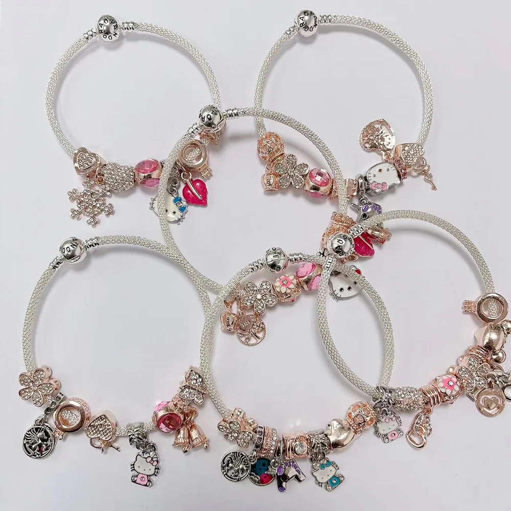 Женский браслет из бисера с большими отверстиями розовое золото сувенир для пары