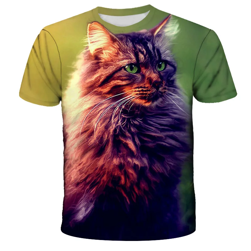 

2021 Fashion Boys And Girls New Cool T-shirt 3D Printing Cute T-shirt Pattern Two Cats Short-sleeved Summer Top O-neck T-shirt