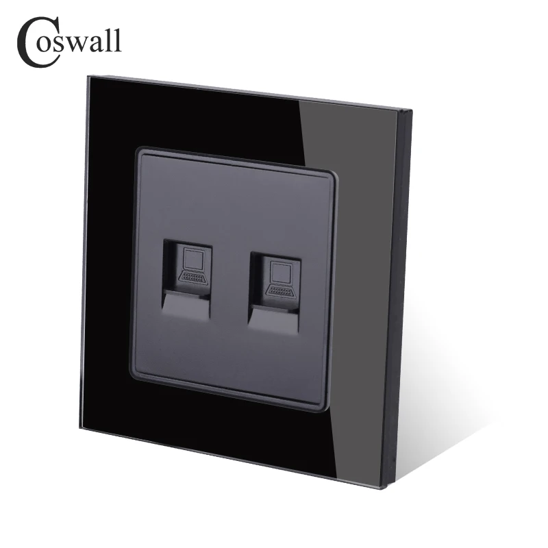 COSWALL Кристалл Закаленное стекло панель настенная розетка двойной RJ45 CAT5E Интернет-компьютер данных разъем C1 серии
