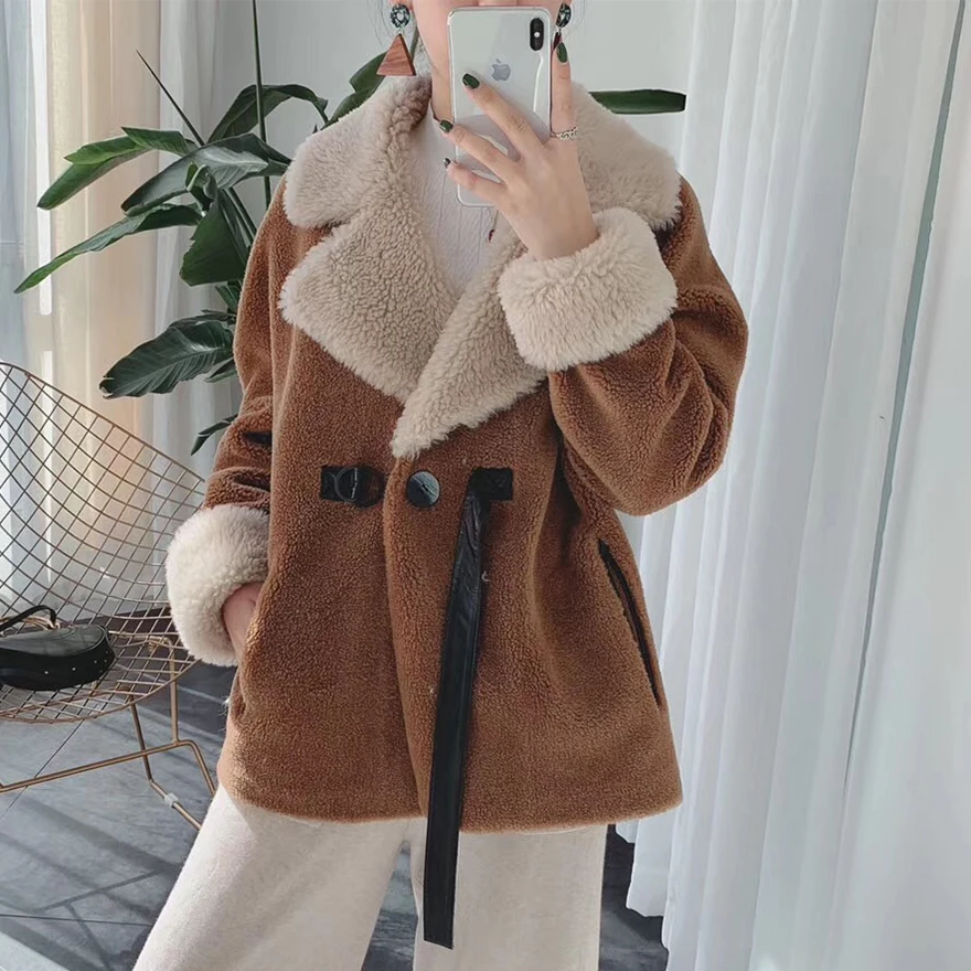 

Real coat women lamb fur clothes 2020 new fashion korean sheep shearling jacket plus size short style wool coats female
