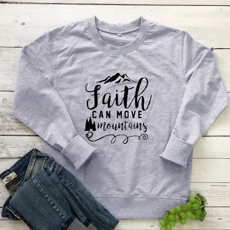

Women Christian Jesus Strength Letter Print Pullover Faith Over Fear Girl Jumpers Faith Can Move Mountains Sweatshirt