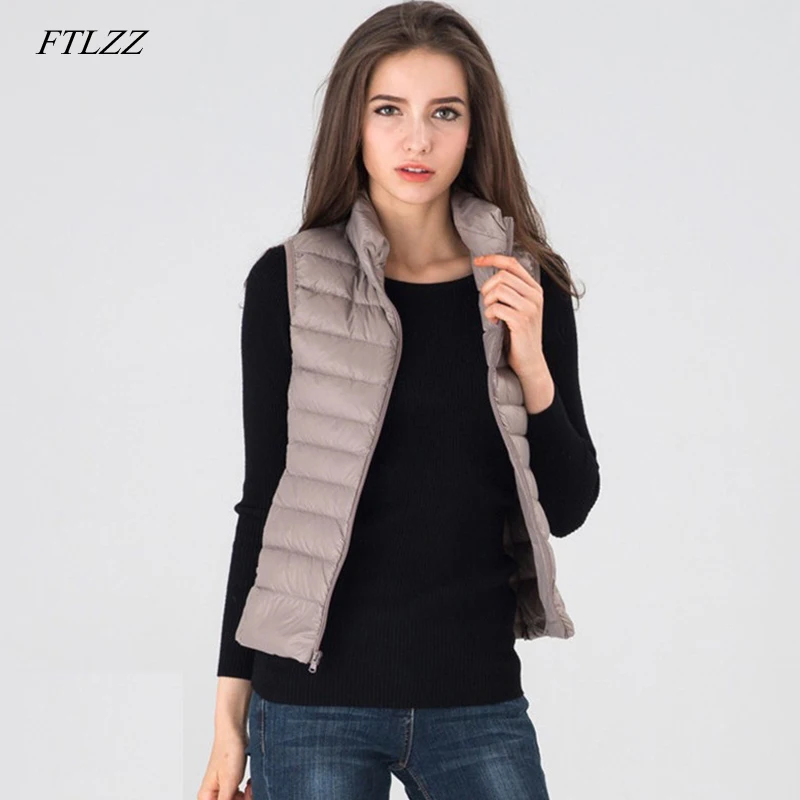 FTLZZ женский ульсветильник жилет на белом утином пуху женская тонкая куртка без