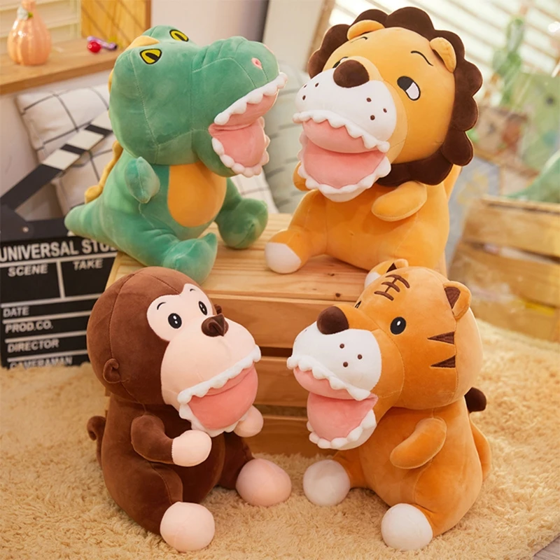 

26cm kawaii Big Tooth Stuffed Tiger Monkey Animal Doll Plush Baby Sleeping Doll Creative Interactive Education Toys for Kids