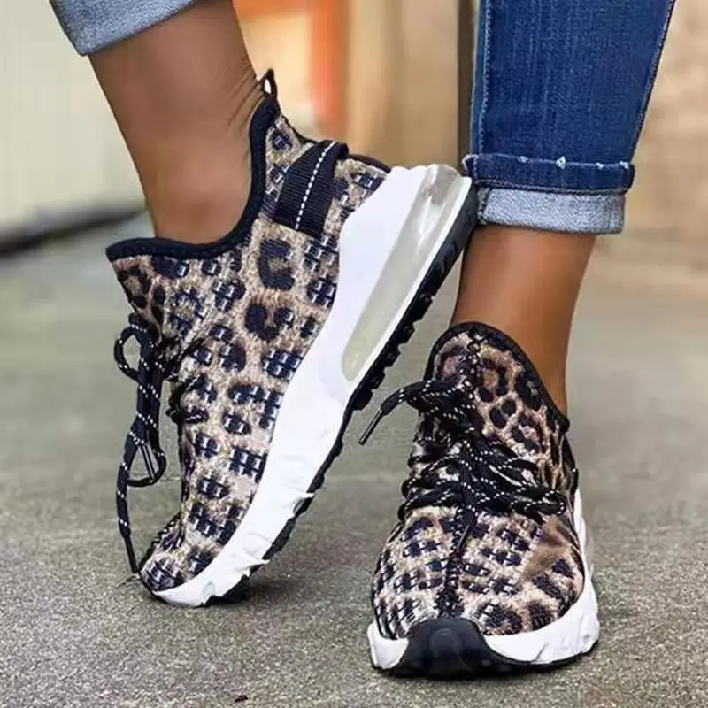 

2021 Sneakers Women Lace Up Vulcanized Female Platform Wedges Woman Leopard Casual Sport Shoes Ladies Mesh Footwear Big Size