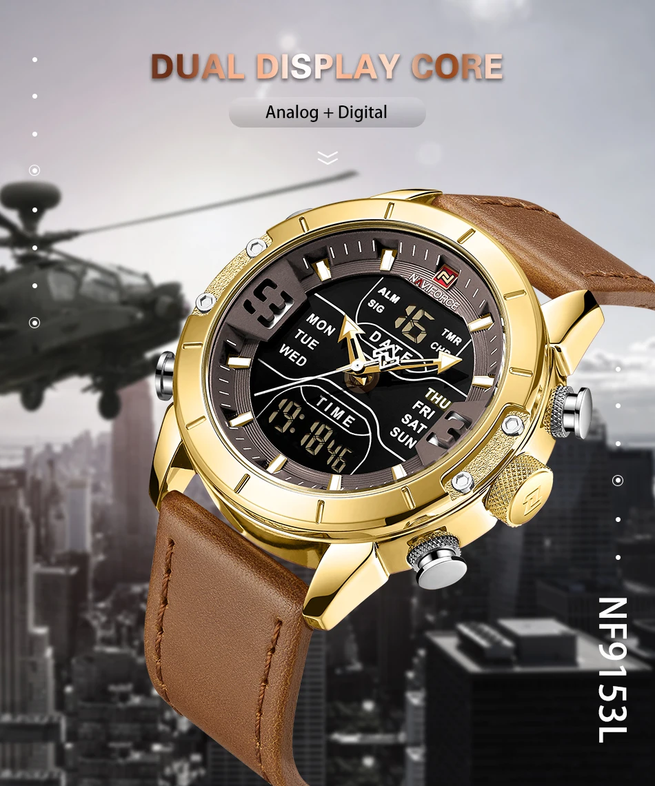 Часы naviforce Модные кварцевые мужские часы кожаные водонепроницаемые военные мужские s часы аналогово-Цифровые мужские часы Relogio Masculino