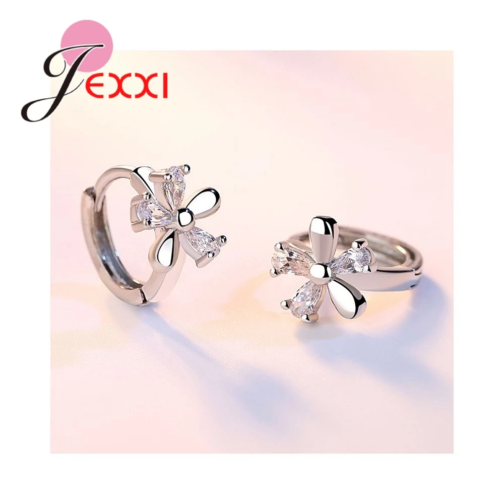 

Romantic Sweet Summer Flowers 925 Sterling Silver Hoop Earrings With Austrian Zircons Women Wedding Engagement Popular Jewelry