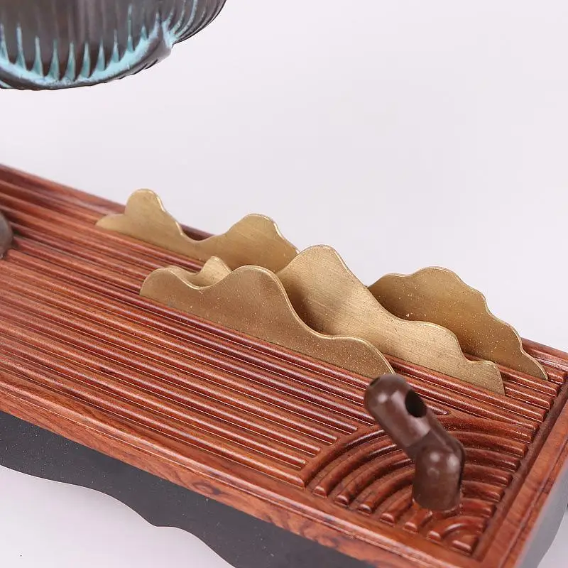 

Zinc Alloy Pine Tree Backflow Incense Burner With Hanging Lotus Censer Stove Creative Ornaments Desktop Ornaments Furnishing