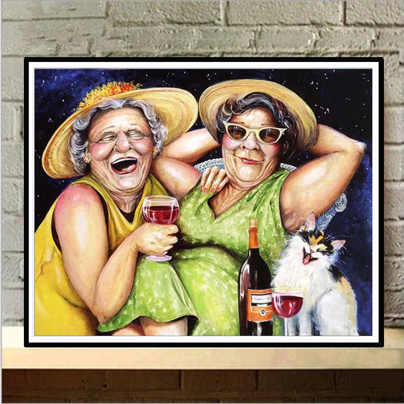Вышивка сделай сам картина из страз старые полные женщины с пивом вышивка